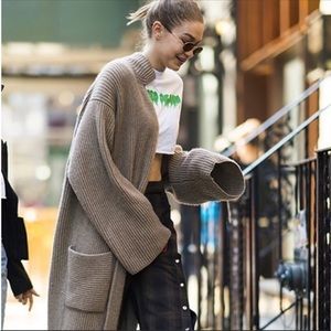 New! Chunky Below the knee Rib Belted With Pockets Tan Cardigan Coat